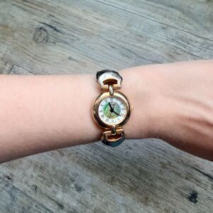 Futura Vintage Gold Tone Watch Leather Strap Roman Numeral Abstract Face